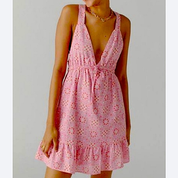 Urban Outfitters Dresses & Skirts - Urban Outfitters Hansel Pink Rose Cross Back Mini Dress